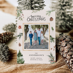 God jul Family Photo Vild Skogen Card Inbjudningar