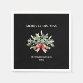 God jul Family Watercolor Greenery Black Pappersservett