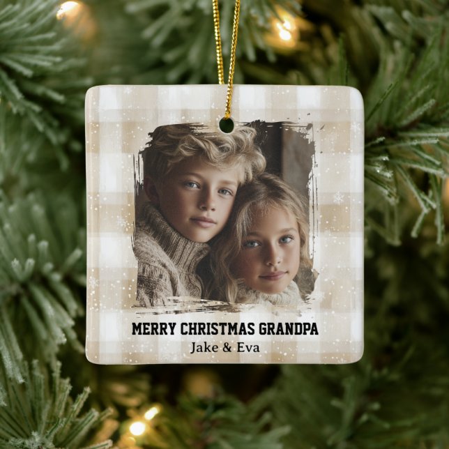 God Jul Farfar | Familjefoto Ornament (Träd)