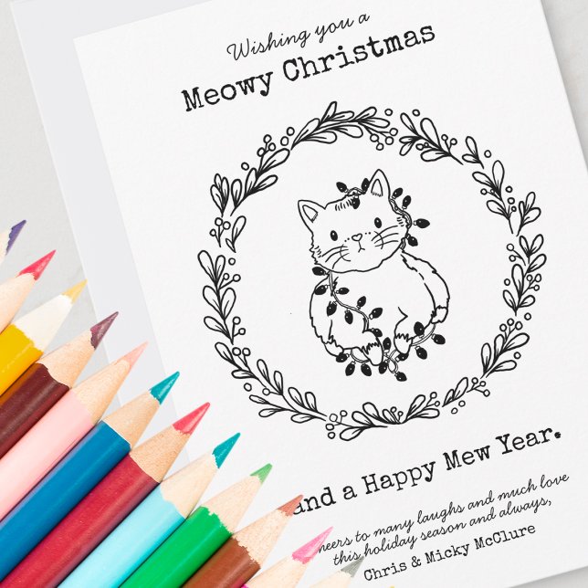 God jul Färg Ditt eget katt i Ljus Julkort (Coloring Cards for Kids)