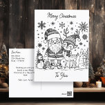 God jul Färg Me | Snögubbe och renar Vykort<br><div class="desc">Personlig julkort med färgsidor. Färgsidor är Santa och renar på framsidan. Baksidan av vykortet innehåller ett helgdag som du kan anpassa.</div>