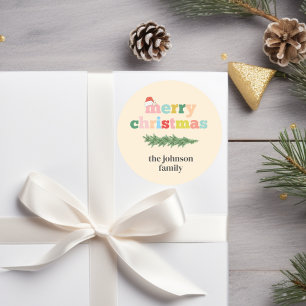 God jul! Färgämnen, typografi,Tomt hat Runt Klistermärke