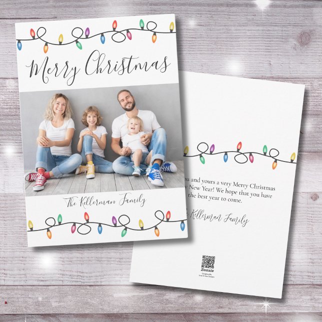God Jul Färgglada Semesterskulör Bildkort Julkort (Merry Christmas Festive Holiday Lights Photo Card)