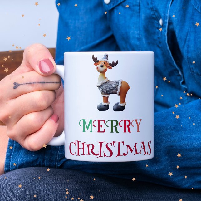 god jul färglös typografi, roliga renar kaffemugg (Skapare uppladdad)