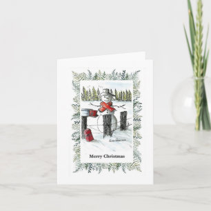 God jul, färgutskrift för konstnärer Snögubbe Kort