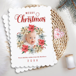 God jul Farmhouse Poinsettia Wandeand Photo Julkort