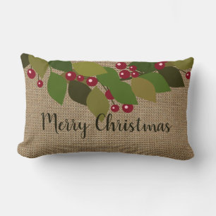 God Jul! Faux Burlap Rustic Lumbarkudde