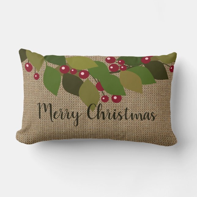 God Jul! | Faux Burlap Rustic Lumbarkudde (Framsida)