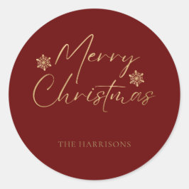 God jul Faux Gold Foil Red-Avslappnad Script Runt Klistermärke