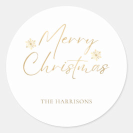 God jul Faux Gold Foil White-Avslappnad Script Runt Klistermärke