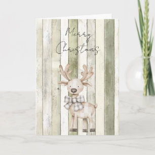 God jul Faux Grönt Wood Rand Reindeer Kort