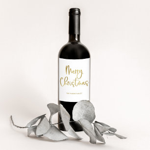 God jul Faux Guld Avslappnad Script på White Vinflaska Etikett