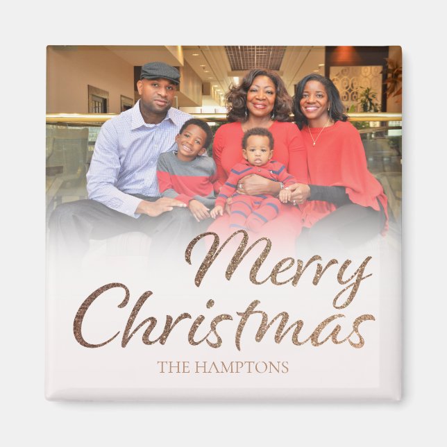 God jul Faux Guld FULLT Glitter Photo Namn Magnet (Framsidan)