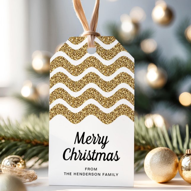 God jul Faux Guld Glitter White Presentetikett (Merry Christmas Faux Gold Glitter White Gift Tags)