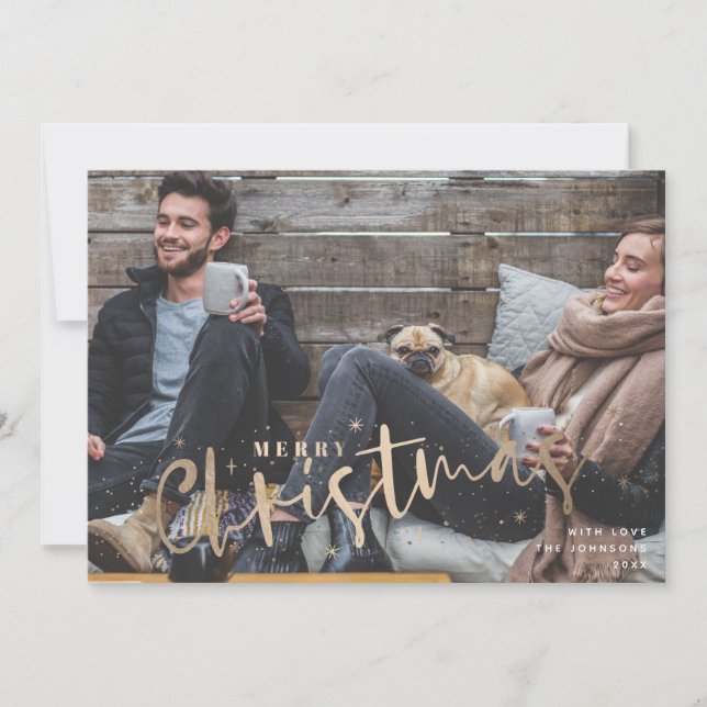 god jul faux guld helgdag-fotokort julkort (Framsida)