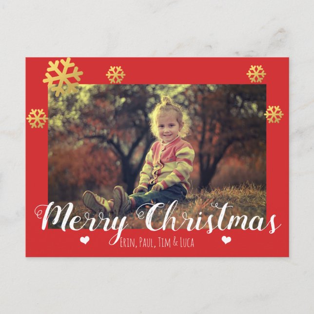 God jul Faux Guld Snöflingor Helg Vykort (Framsida)