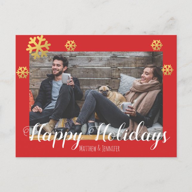 God jul Faux Guld Snöflingor Helg Vykort (Framsida)