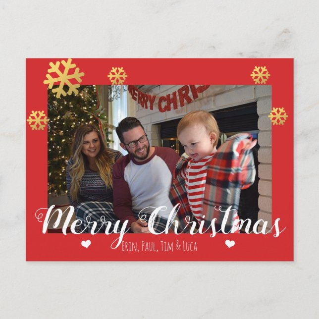 God jul Faux Guld Snöflingor Helg Vykort (Framsida)