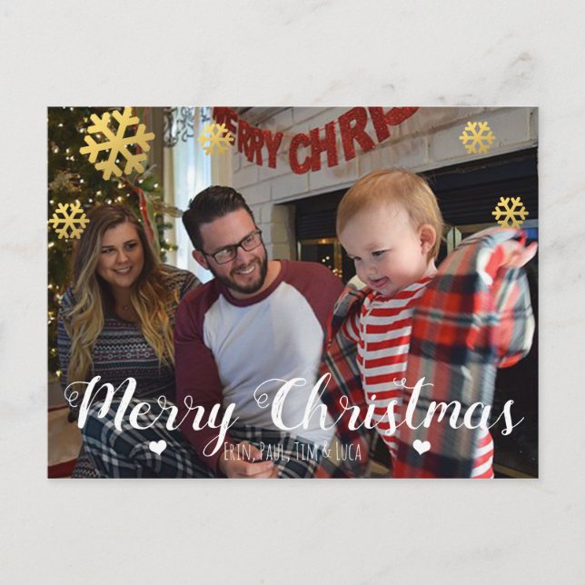 God jul Faux Guld Snöflingor Helg Vykort (Framsida)