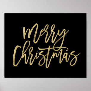 God Jul   Faux Guld Typography on Black Poster