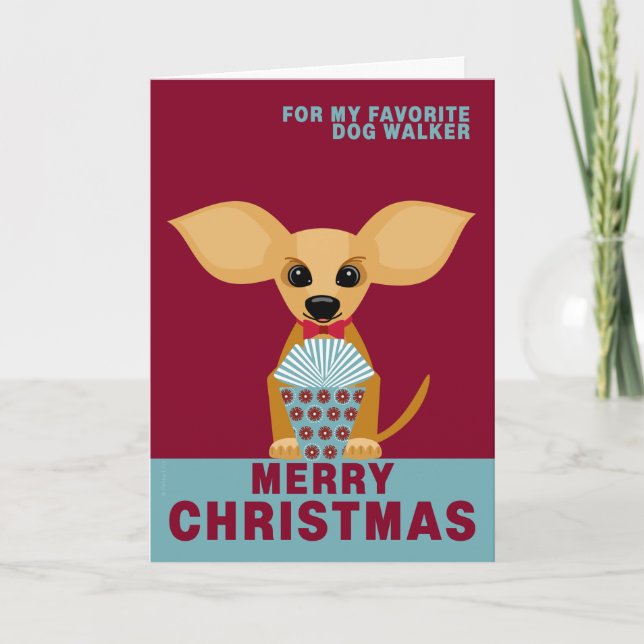 God jul Favorite Dog Walker Chihuahua Helgkort (Framsida)