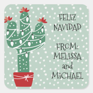 God Jul Feliz Navidad Cactus Fyrkantigt Klistermärke