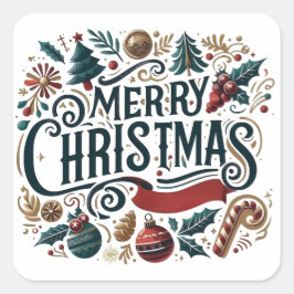 God Jul Festiv Fyrkantigt Klistermärke