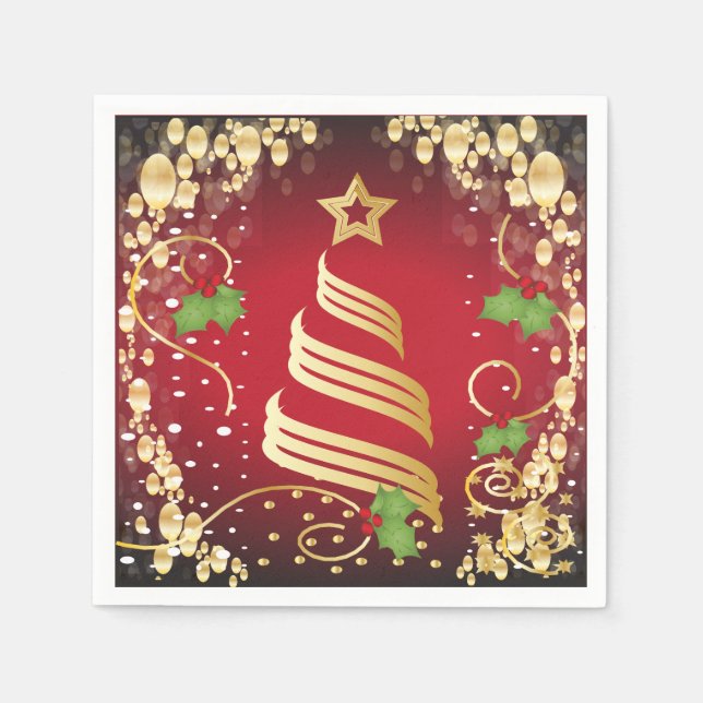 God jul Festive Bright Red och Guld Pappersservett (Framsidan)