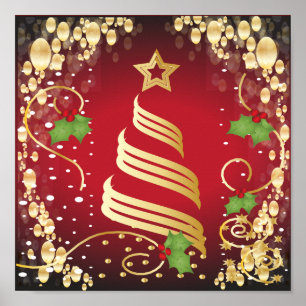 God jul Festive Bright Red och Guld Poster