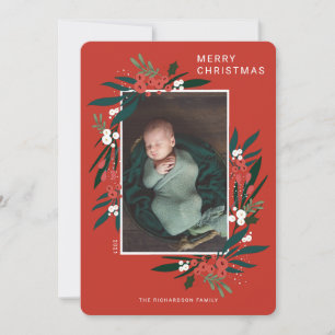 God jul Festive Cranberry & Foliage Photo Julkort