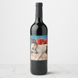 God jul Festive Cute Hund med Antlers Vinflaska Etikett