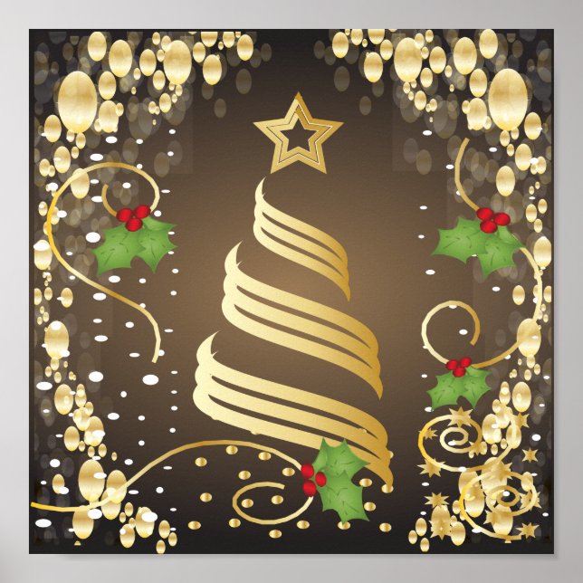 God jul Festive Earthtone Brown och Guld Poster (Framsidan)