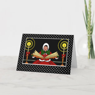 God jul, Festive Girl Singing a Sång Sång Helgkort