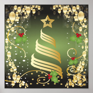 God jul Festive Grönt och Guld Poster