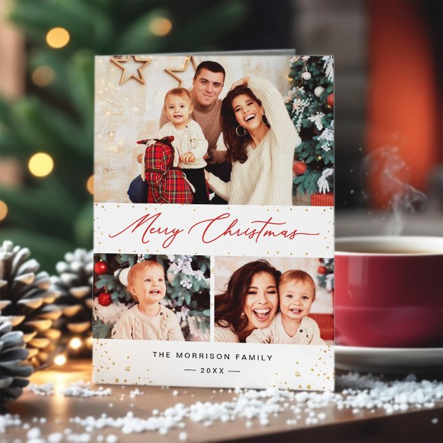 God jul Festive Guld Confetti 3 Photo Helgkort (Skapare uppladdad)