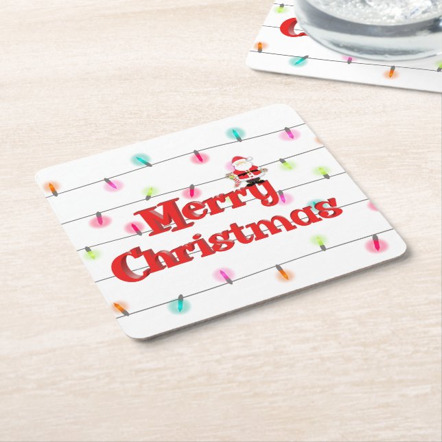 God jul Festive Helgdag Ljus med Santa Santa Santa Underlägg Papper Kvadrat (Vinklad)