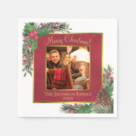 God jul Festive Holly Berries & Gräs Photo Pappersservett