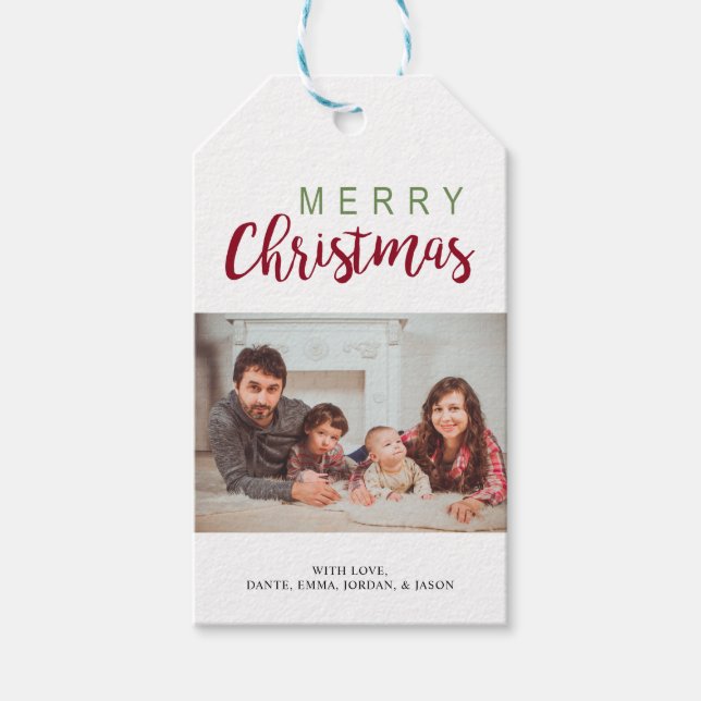 God jul Festive Lettering Family Photo Presentetikett (Framsidan)