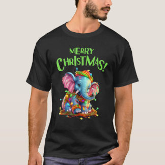 God jul Festive Ljus Cute Elephant T Shirt