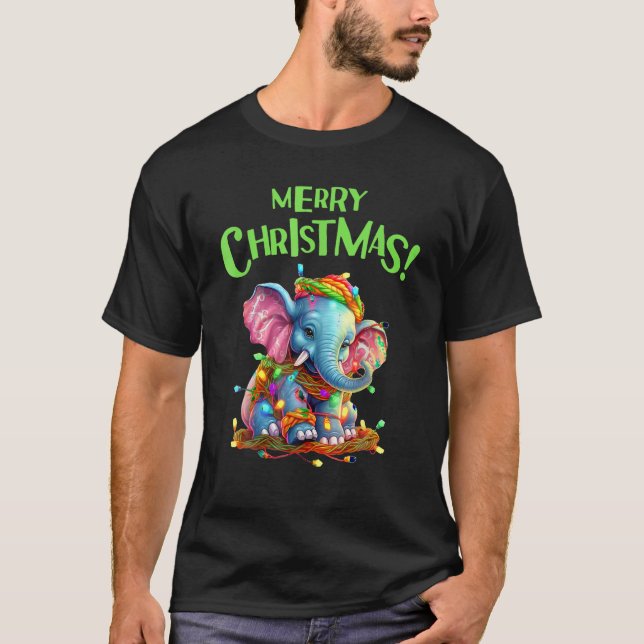 God jul Festive Ljus Cute Elephant T Shirt (Framsida)