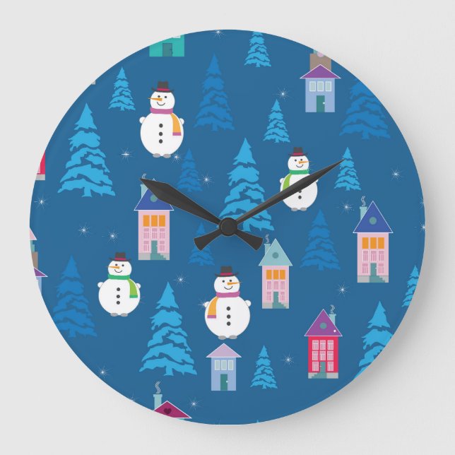 God jul Festive Mönster Design Stor Klocka (Framsida)