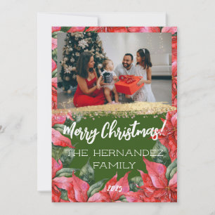 God jul Festive Poinsettia Family Photo Julkort