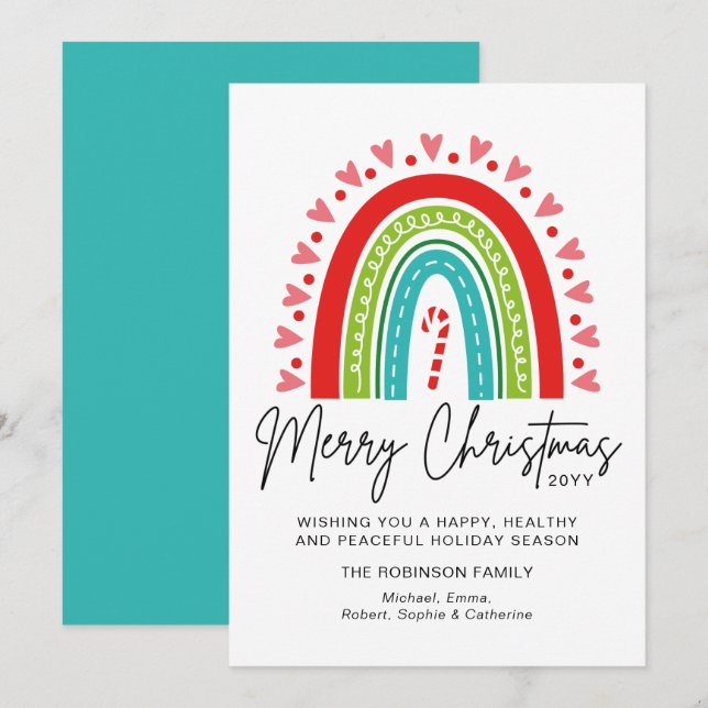 God jul Festive Rainbow Candy cane Heart (Fram/baksida)