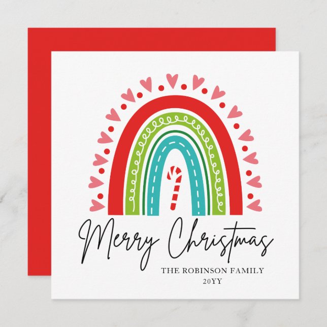 God jul Festive Rainbow Candy cane Heart (Fram/baksida)