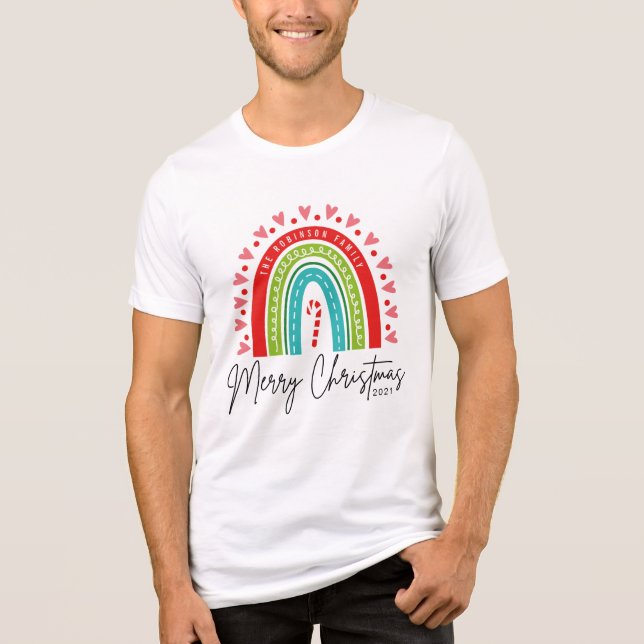 God jul Festive Rainbow Candy cane Heart T Shirt (Framsida)