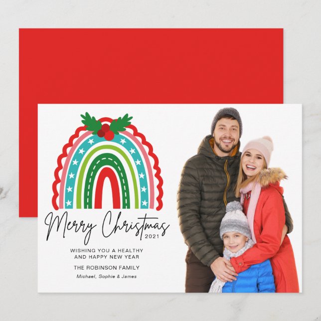 God jul Festive Rainbow Holly Photo (Fram/baksida)