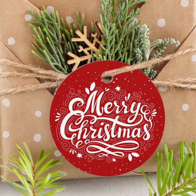 God jul Festive Red and White Anpassningsbar Gåvor Etiketter (Merry Christmas Festive Red and White Custom Favor Tags)