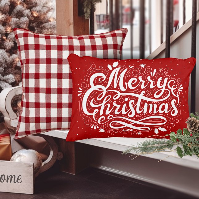 God jul Festive Red and White Helgdag Prydnadskudde (Merry Christmas Festive Red and White Holiday Accent Pillow)