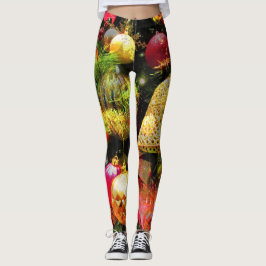 god jul Festive Red Guld Grönt Mode Leggings