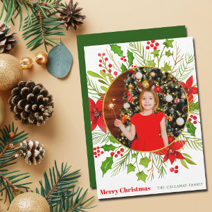 God jul Festive Red Poinsettia Kids Photo Julkort